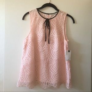 Halogen Pink Lace Overlay Sleeveless Bow Top